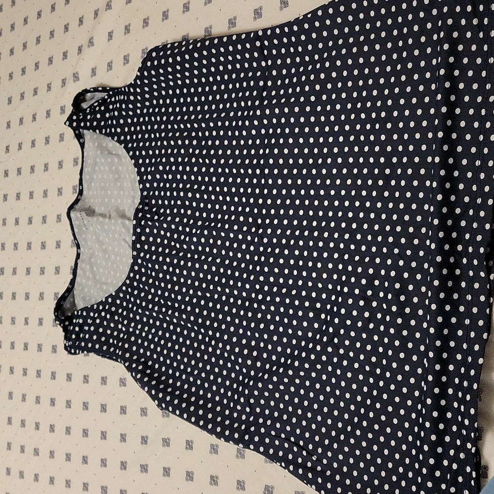 Navy and White polka dot tank